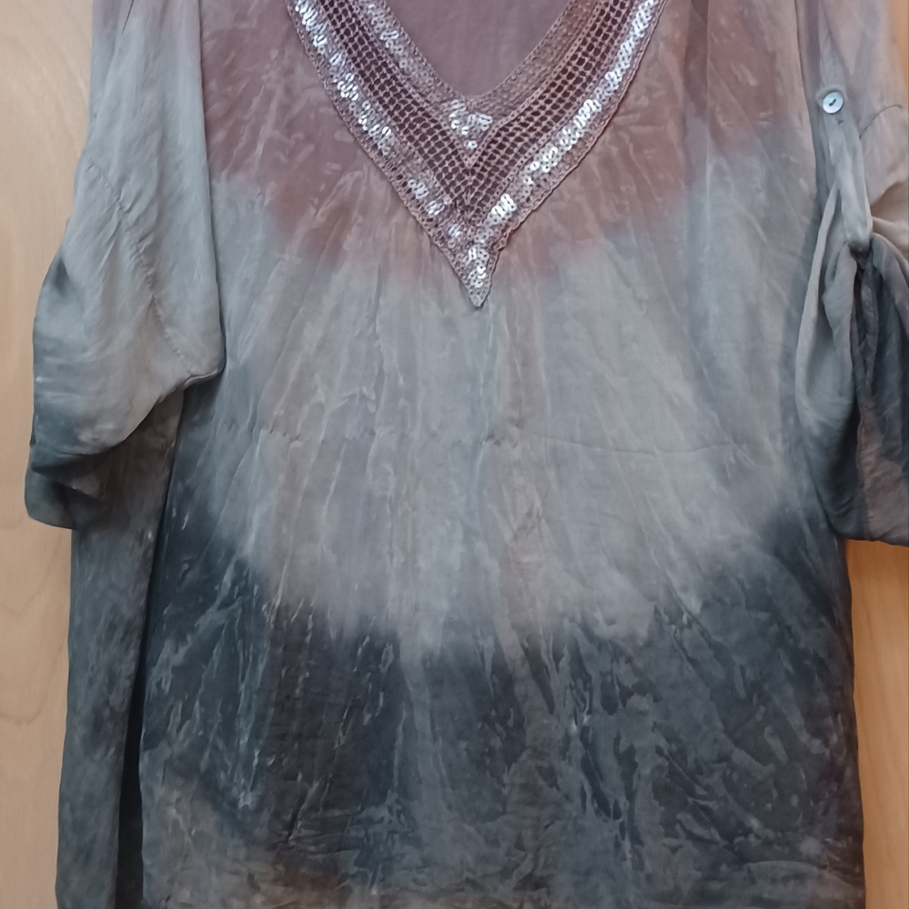Soft Surroundings Grey Lavender Silk Tie Die Ombre Tunic Top L XL - Picture 9 of 12